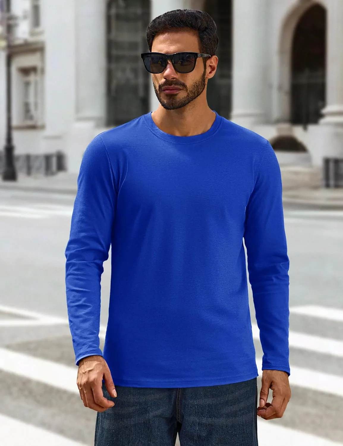 Cotrasen Mens Long Sleeve Tee Shirts Cotton Crew Neck Moisture Wicking Soft Casual Basic T-Shirts