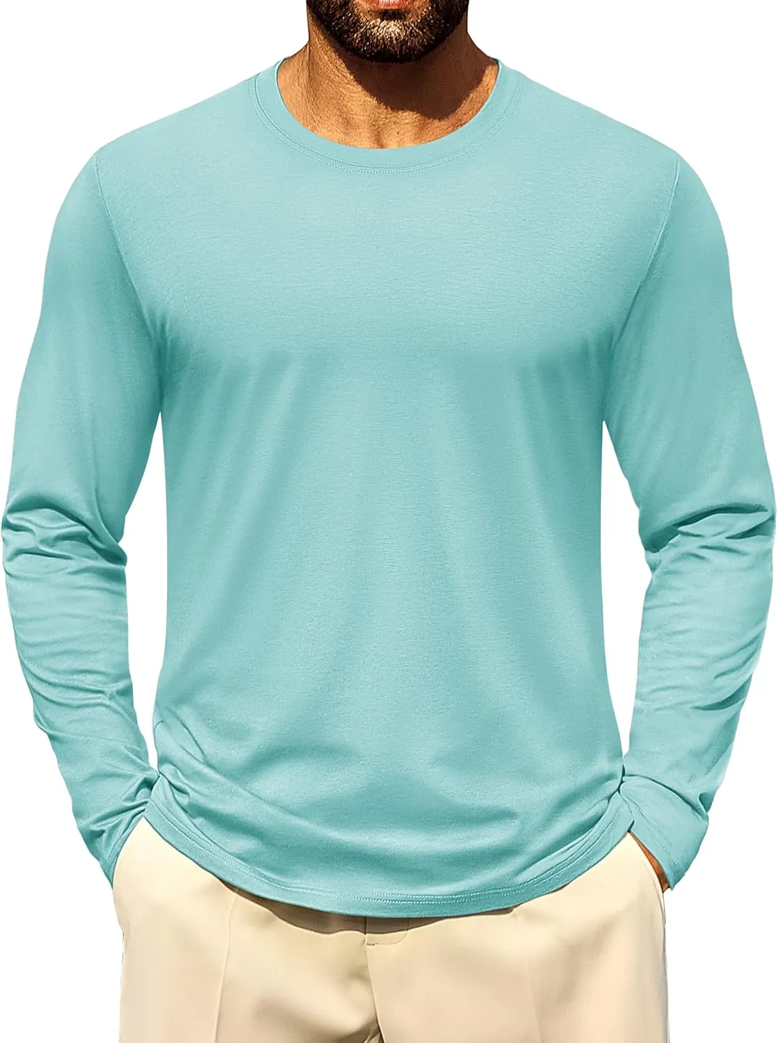 Cotrasen Mens Long Sleeve Tee Shirts Cotton Crew Neck Moisture Wicking Soft Casual Basic T-Shirts