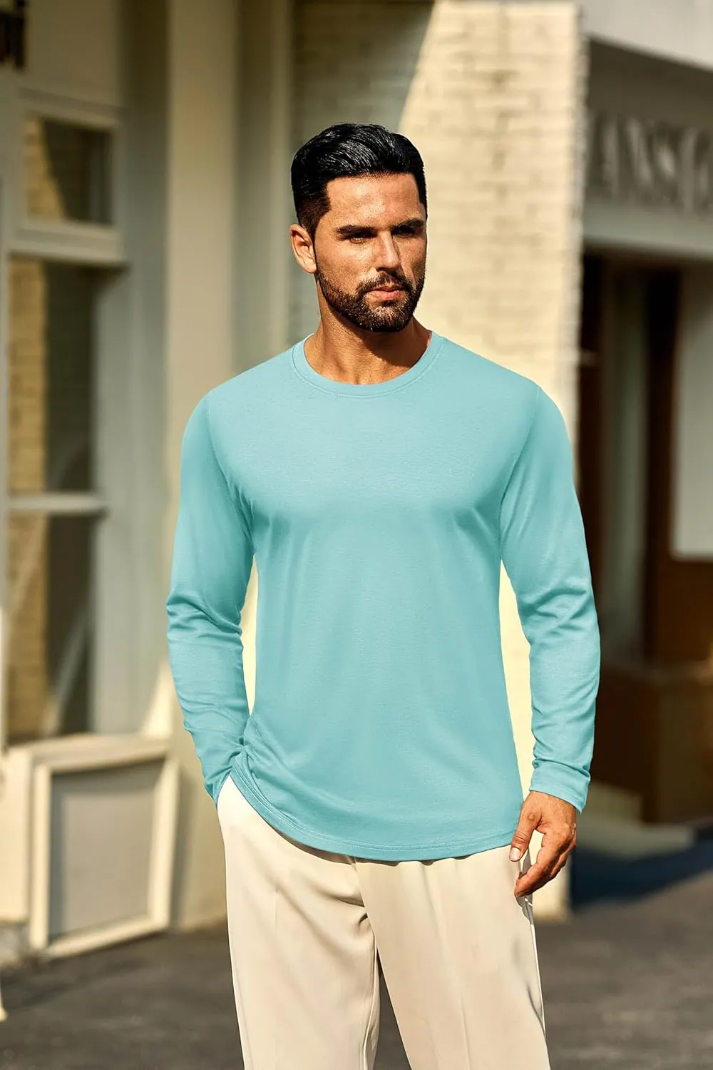 Cotrasen Mens Long Sleeve Tee Shirts Cotton Crew Neck Moisture Wicking Soft Casual Basic T-Shirts