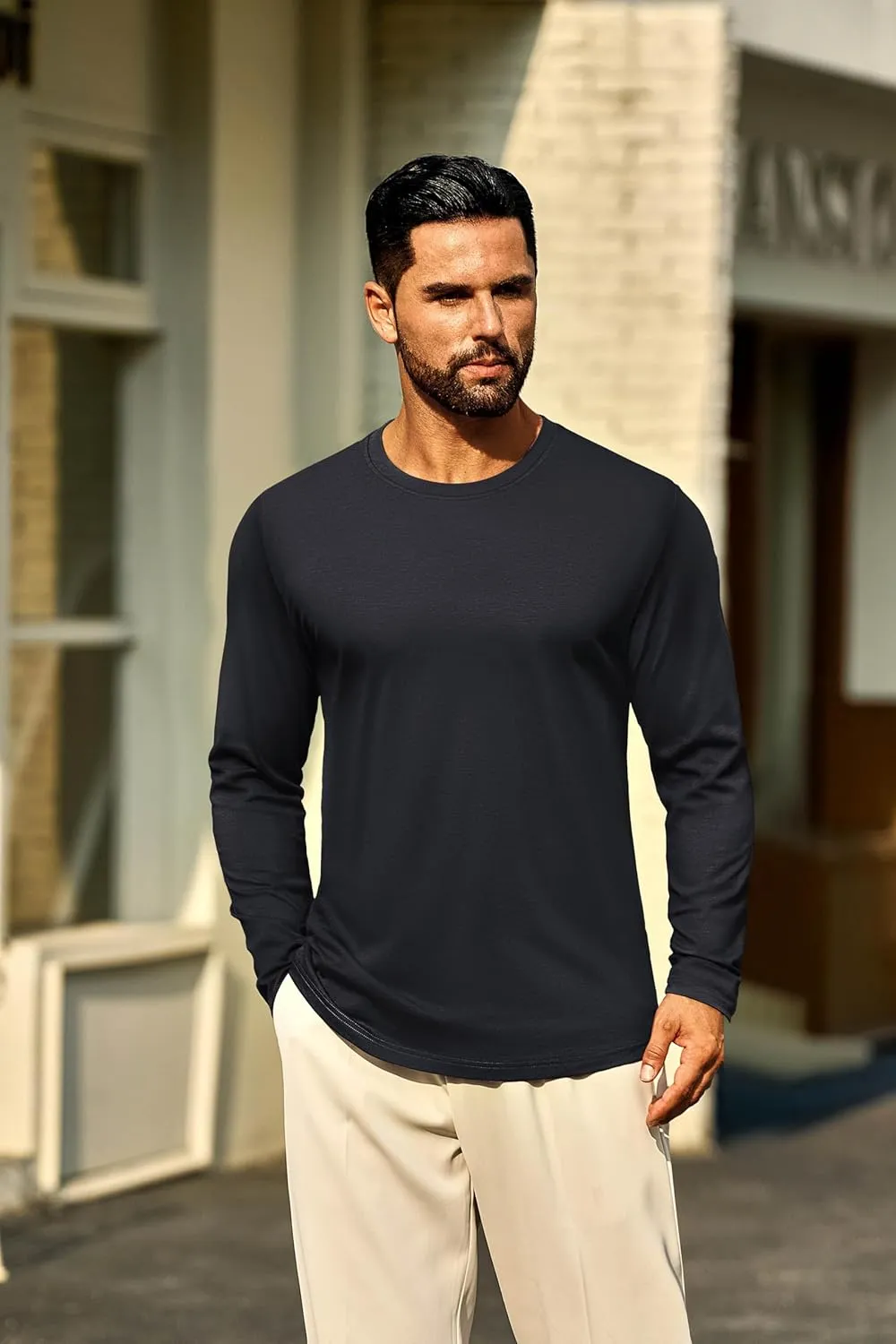 Cotrasen Mens Long Sleeve Tee Shirts Cotton Crew Neck Moisture Wicking Soft Casual Basic T-Shirts
