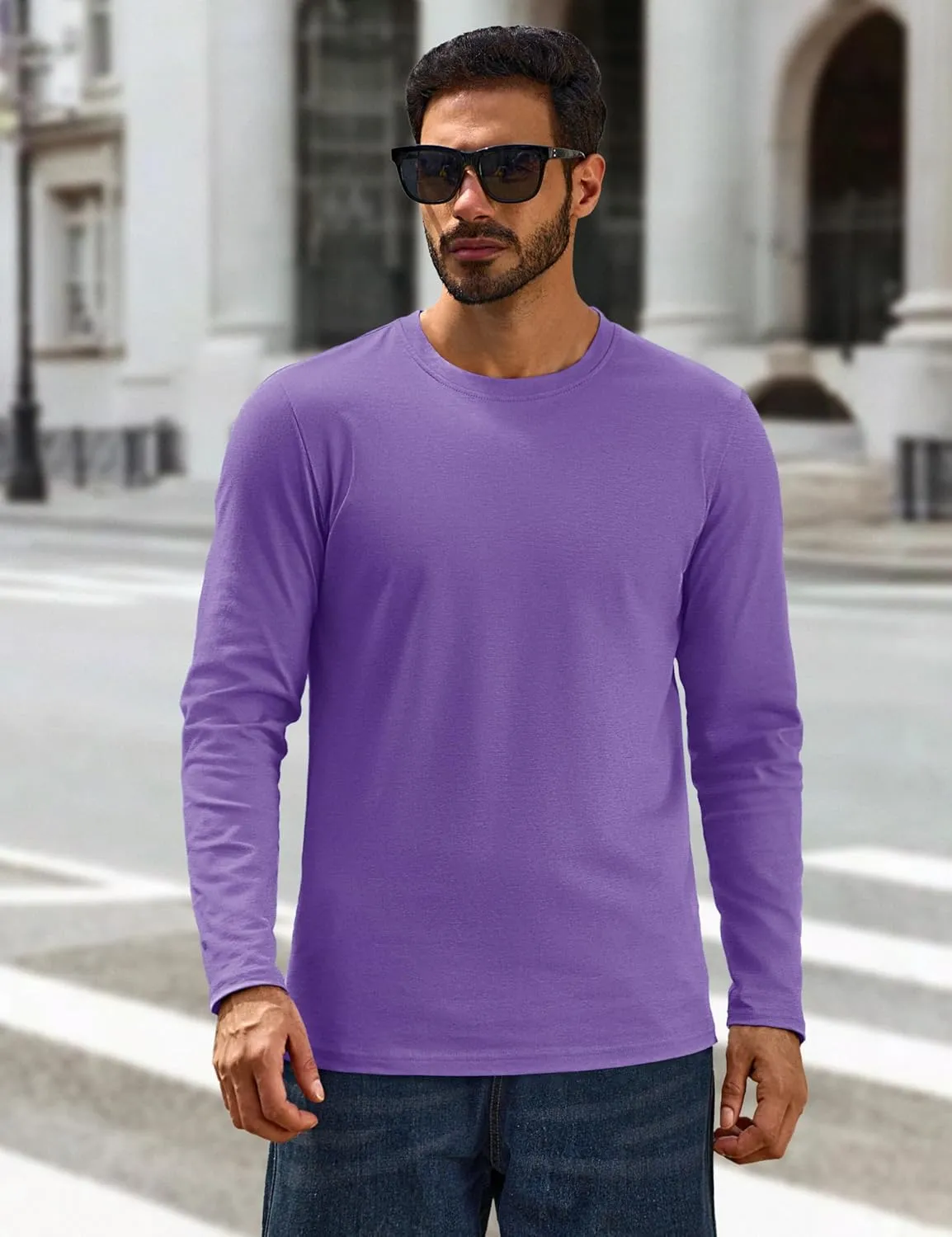Cotrasen Mens Long Sleeve Tee Shirts Cotton Crew Neck Moisture Wicking Soft Casual Basic T-Shirts