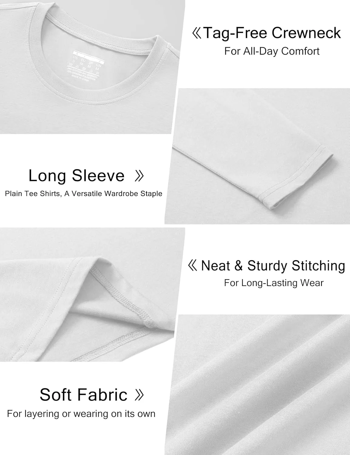 Cotrasen Mens Long Sleeve Tee Shirts Cotton Crew Neck Moisture Wicking Soft Casual Basic T-Shirts