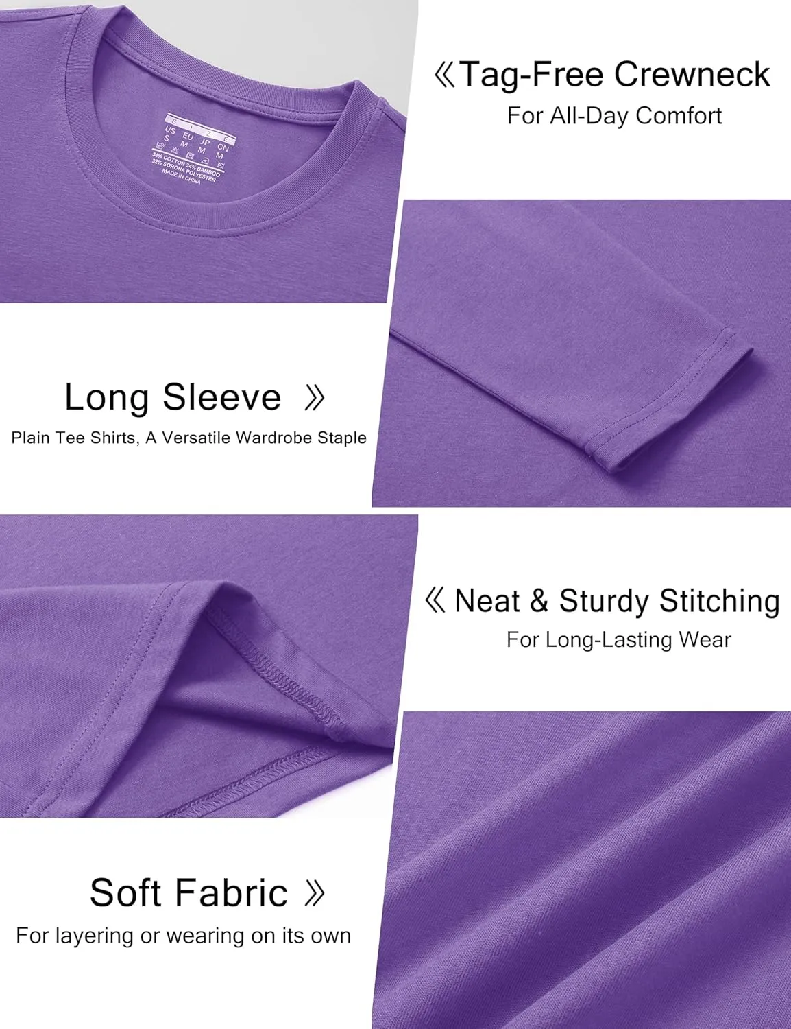 Cotrasen Mens Long Sleeve Tee Shirts Cotton Crew Neck Moisture Wicking Soft Casual Basic T-Shirts