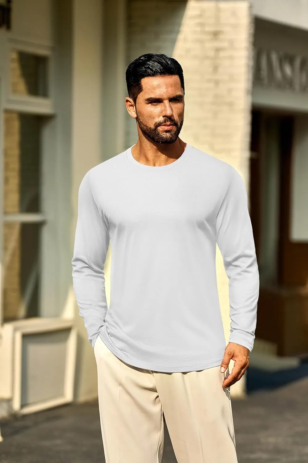 Cotrasen Mens Long Sleeve Tee Shirts Cotton Crew Neck Moisture Wicking Soft Casual Basic T-Shirts