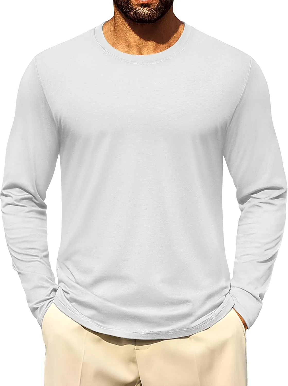 Cotrasen Mens Long Sleeve Tee Shirts Cotton Crew Neck Moisture Wicking Soft Casual Basic T-Shirts