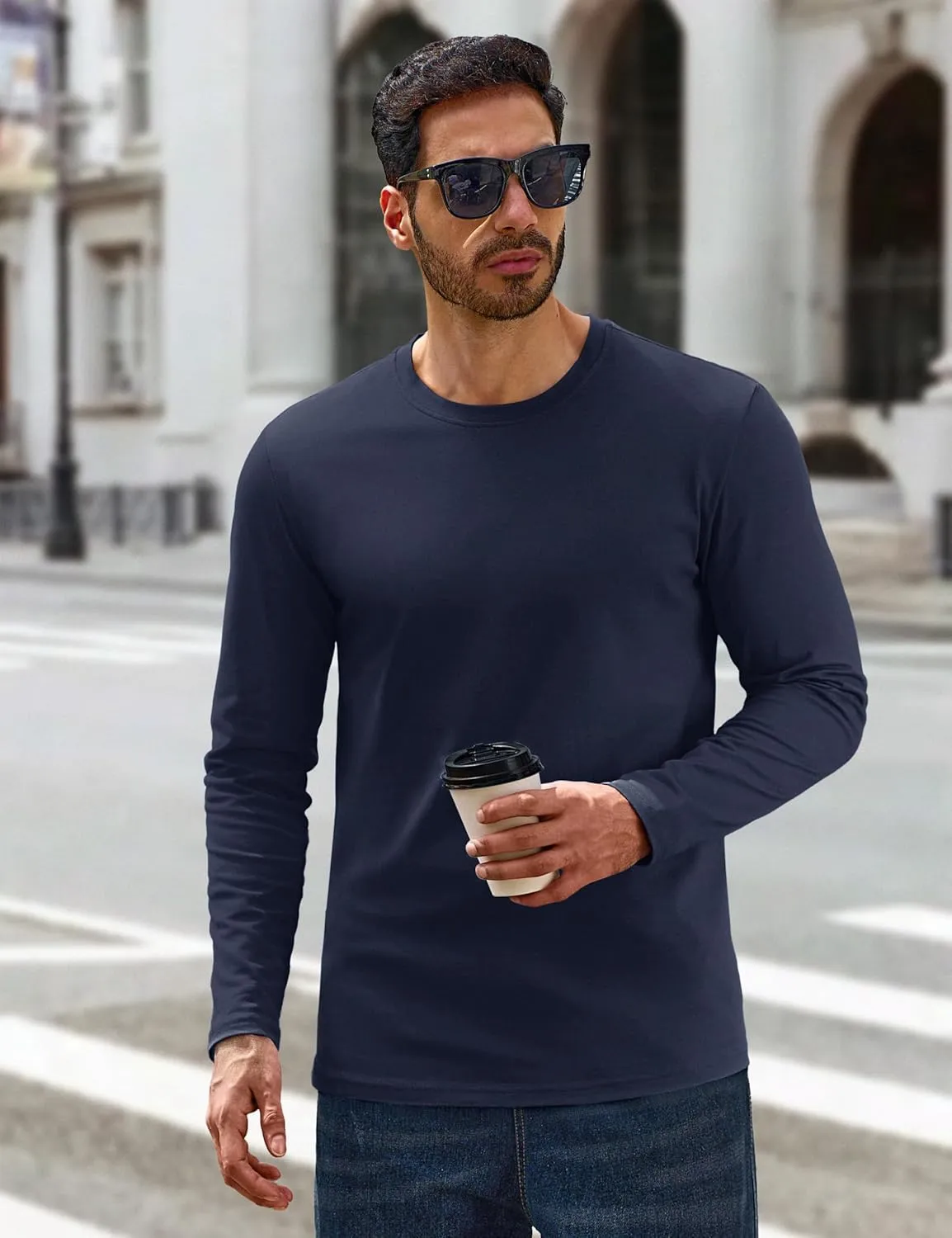 Cotrasen Mens Long Sleeve Tee Shirts Cotton Crew Neck Moisture Wicking Soft Casual Basic T-Shirts