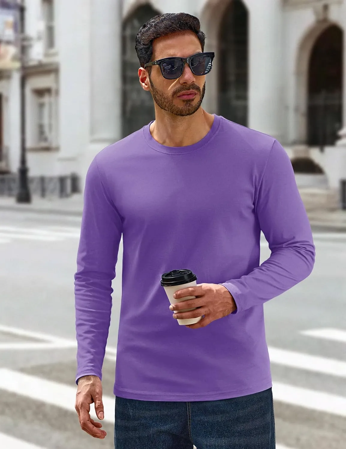 Cotrasen Mens Long Sleeve Tee Shirts Cotton Crew Neck Moisture Wicking Soft Casual Basic T-Shirts