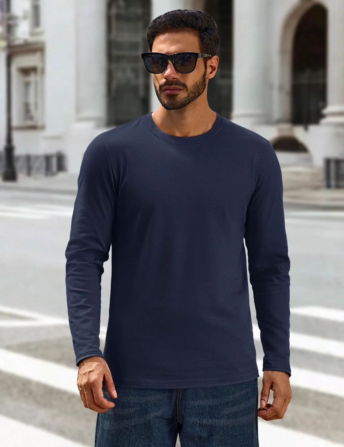 Cotrasen Mens Long Sleeve Tee Shirts Cotton Crew Neck Moisture Wicking Soft Casual Basic T-Shirts