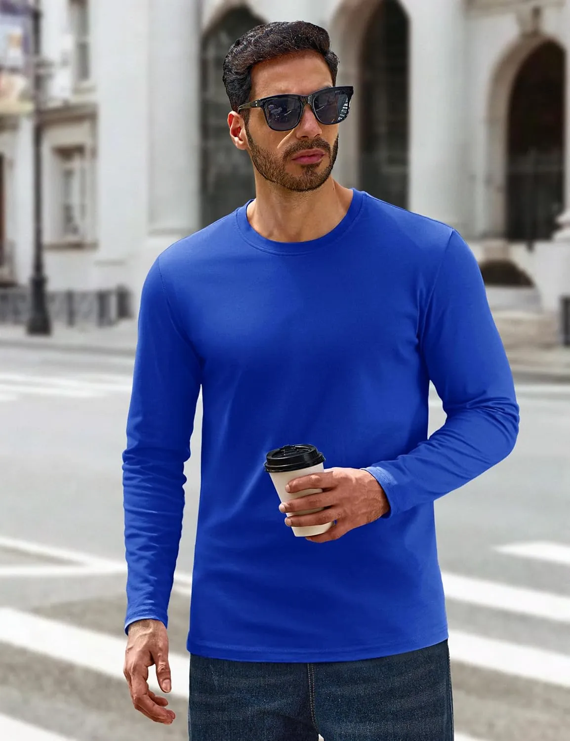 Cotrasen Mens Long Sleeve Tee Shirts Cotton Crew Neck Moisture Wicking Soft Casual Basic T-Shirts