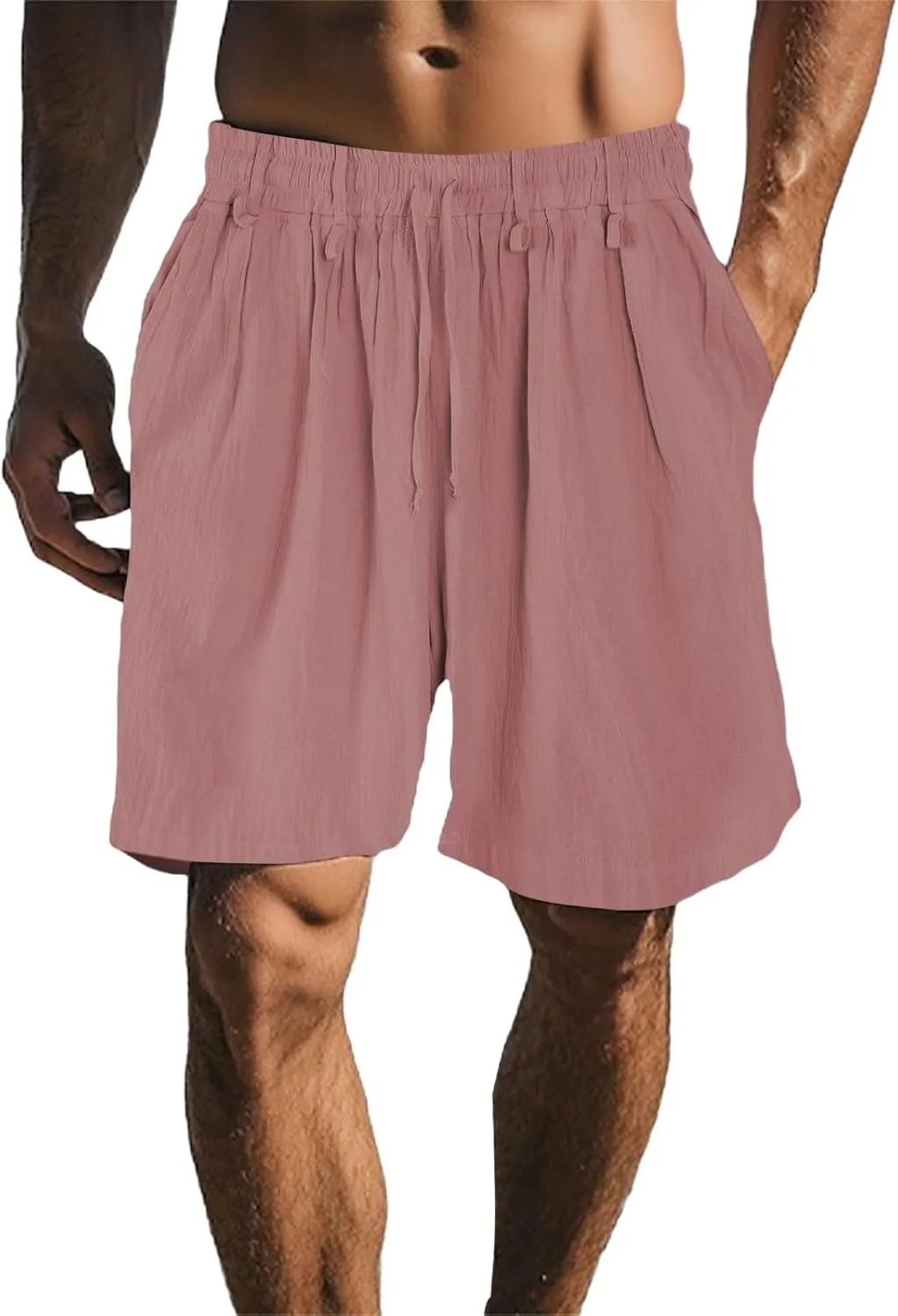 Cotton Linen Shorts for Men Waist Drawstring Pleated Thin Lightweight Loose Fit Cool Summer Pants Lounge Beach Shorts