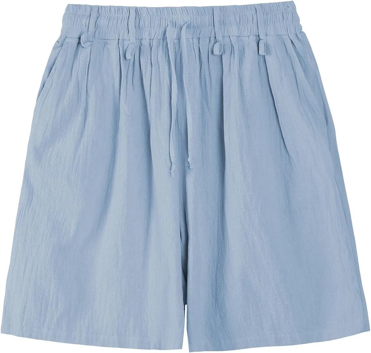 Cotton Linen Shorts for Men Waist Drawstring Pleated Thin Lightweight Loose Fit Cool Summer Pants Lounge Beach Shorts