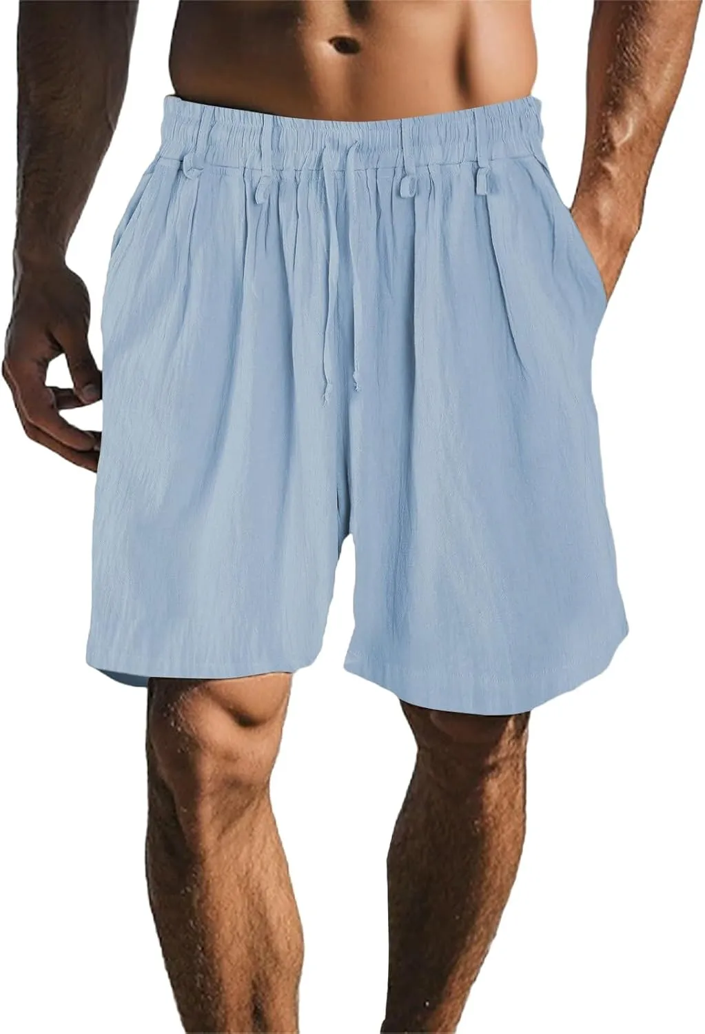 Cotton Linen Shorts for Men Waist Drawstring Pleated Thin Lightweight Loose Fit Cool Summer Pants Lounge Beach Shorts