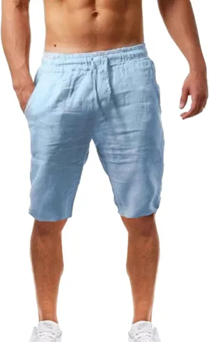 Cotton Linen Shorts for Mens Casual Drawstring Relaxed Fit Cool Lightweight Summer Pants Outing Athletic SweatShorts
