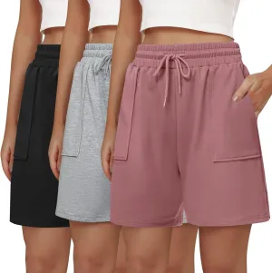 Cowasto Womens Cotton Sweat Shorts Casual Summer Loose Athletic Short Drawstring Waist Lounge Running Shorts with Pockets