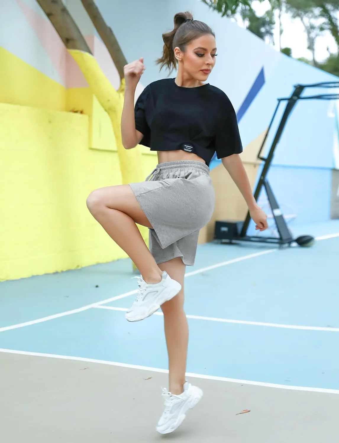 Cowasto Womens Cotton Sweat Shorts Casual Summer Loose Athletic Short Drawstring Waist Lounge Running Shorts with Pockets