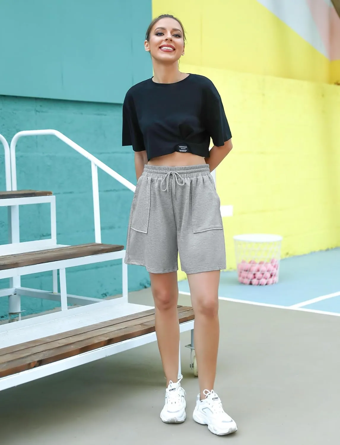 Cowasto Womens Cotton Sweat Shorts Casual Summer Loose Athletic Short Drawstring Waist Lounge Running Shorts with Pockets