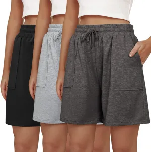 Cowasto Womens Cotton Sweat Shorts Casual Summer Loose Athletic Short Drawstring Waist Lounge Running Shorts with Pockets
