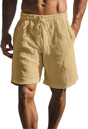 CRNTCEM Mens Cotton Linen Lounge Shorts Elastic Waist Drawstring 11 Inch Inseam Shorts Beach Workout Running Short Pants