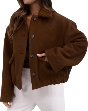 Cropped Trench Coat Women Casual Single Breasted Jacket Short Pea Coat Long Sleeve Wool Blend Jacket Fashion Outfits