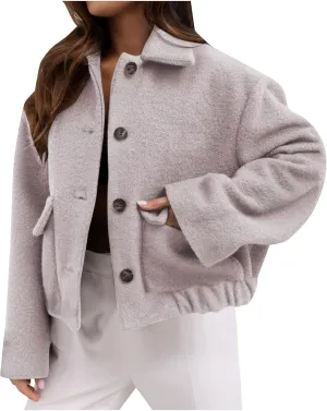 Cropped Trench Coat Women Casual Single Breasted Jacket Short Pea Coat Long Sleeve Wool Blend Jacket Fashion Outfits