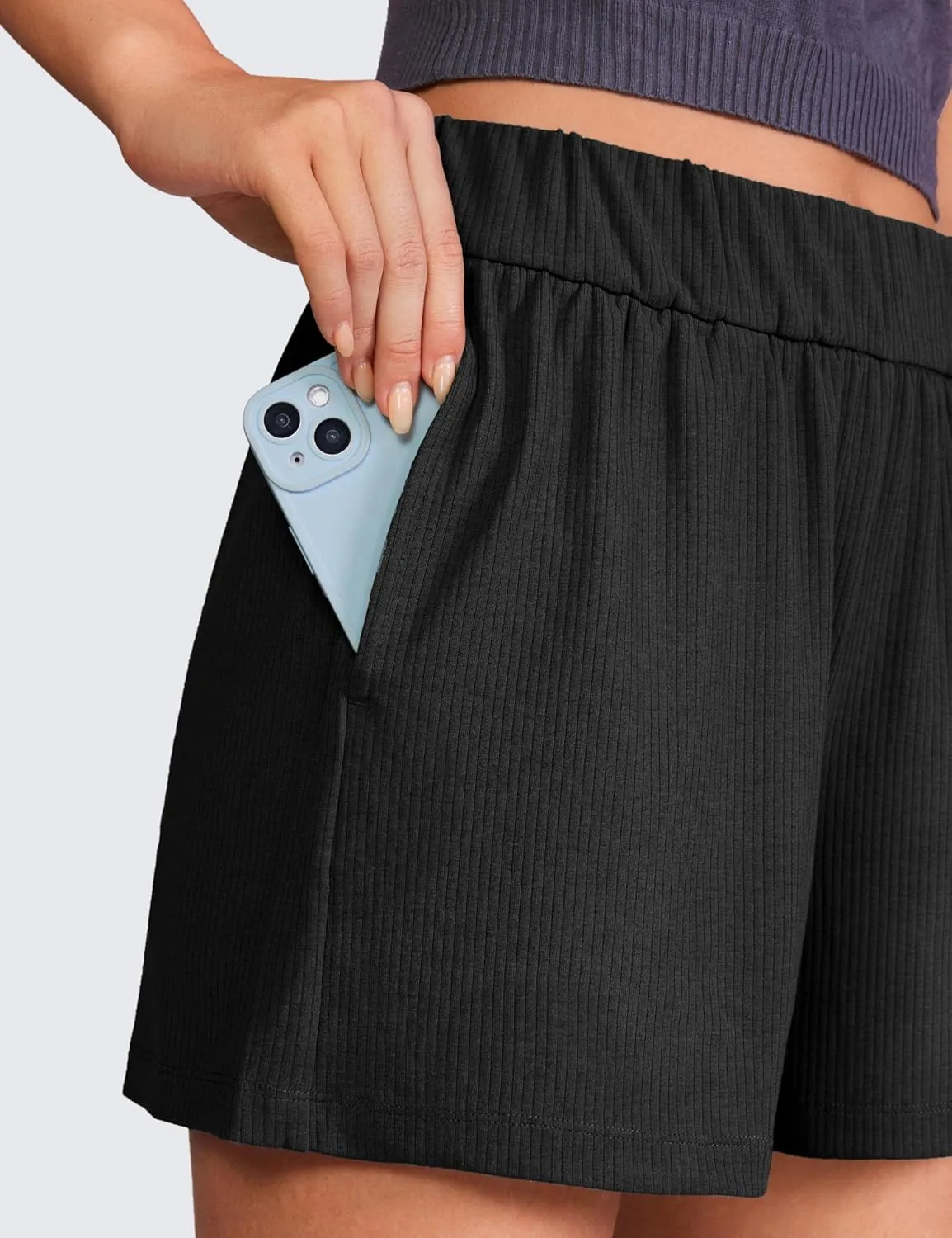 CRZ YOGA Comfy Ribbed Sweat Shorts for Women High Waisted Lyocell for Casual Lounge Athletic Jersey with Pockets
