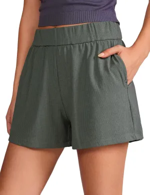 CRZ YOGA Comfy Ribbed Sweat Shorts for Women High Waisted Lyocell for Casual Lounge Athletic Jersey with Pockets