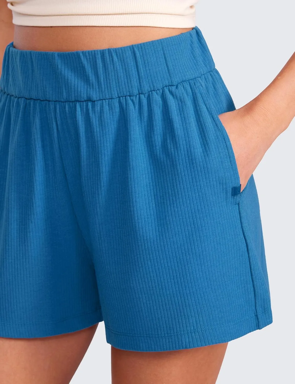 CRZ YOGA Comfy Ribbed Sweat Shorts for Women High Waisted Lyocell for Casual Lounge Athletic Jersey with Pockets