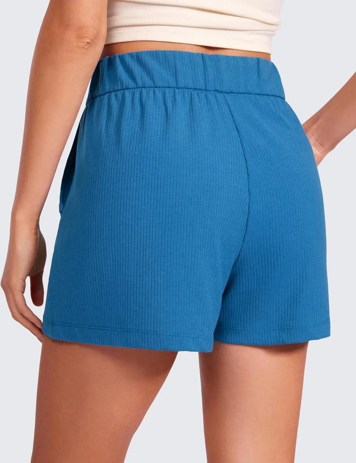 CRZ YOGA Comfy Ribbed Sweat Shorts for Women High Waisted Lyocell for Casual Lounge Athletic Jersey with Pockets