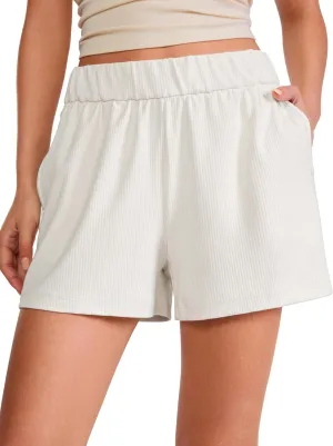 CRZ YOGA Comfy Ribbed Sweat Shorts for Women High Waisted Lyocell for Casual Lounge Athletic Jersey with Pockets