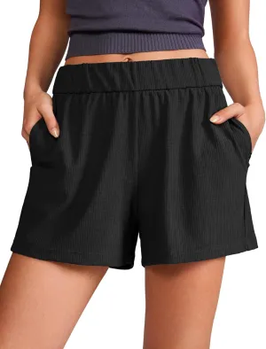 CRZ YOGA Comfy Ribbed Sweat Shorts for Women High Waisted Lyocell for Casual Lounge Athletic Jersey with Pockets