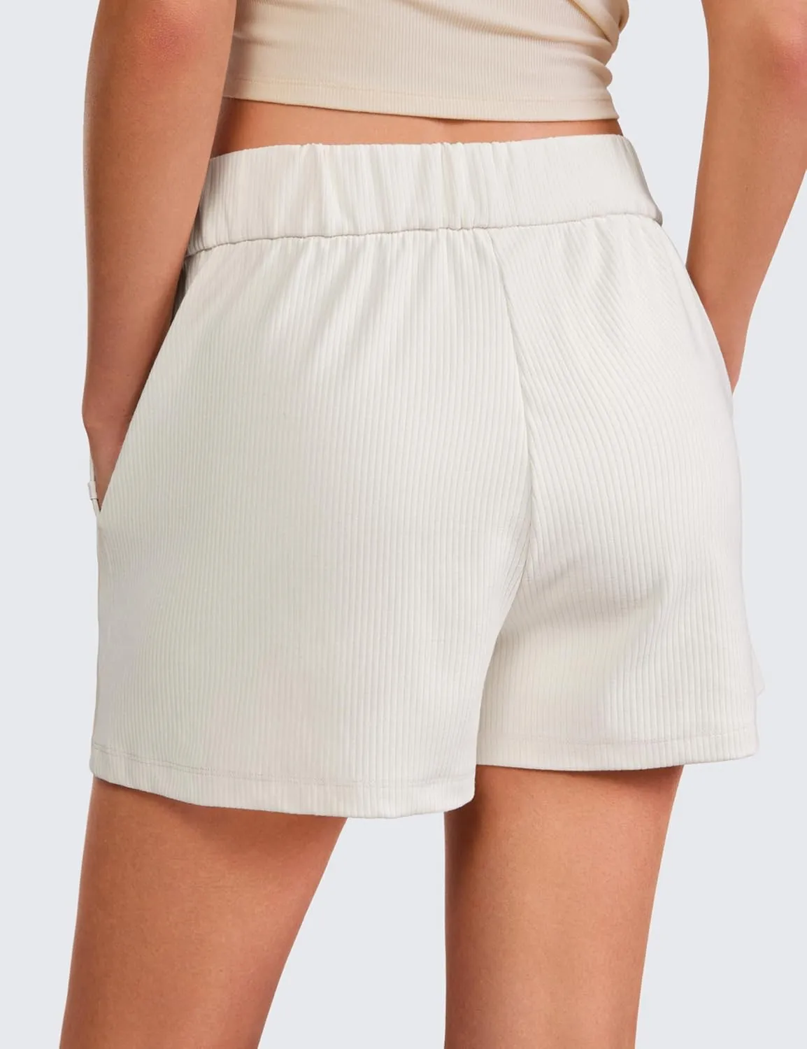 CRZ YOGA Comfy Ribbed Sweat Shorts for Women High Waisted Lyocell for Casual Lounge Athletic Jersey with Pockets