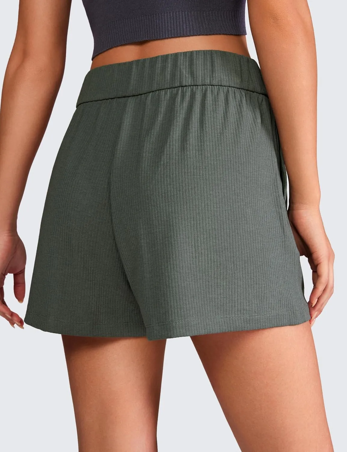 CRZ YOGA Comfy Ribbed Sweat Shorts for Women High Waisted Lyocell for Casual Lounge Athletic Jersey with Pockets