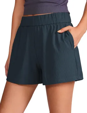 CRZ YOGA Comfy Ribbed Sweat Shorts for Women High Waisted Lyocell for Casual Lounge Athletic Jersey with Pockets