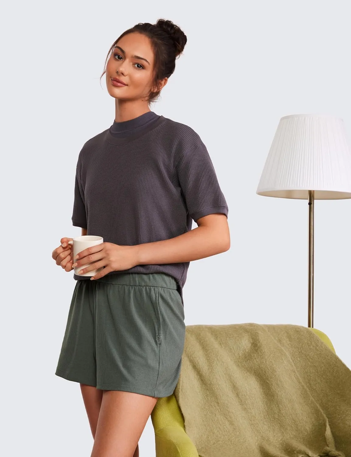 CRZ YOGA Comfy Ribbed Sweat Shorts for Women High Waisted Lyocell for Casual Lounge Athletic Jersey with Pockets