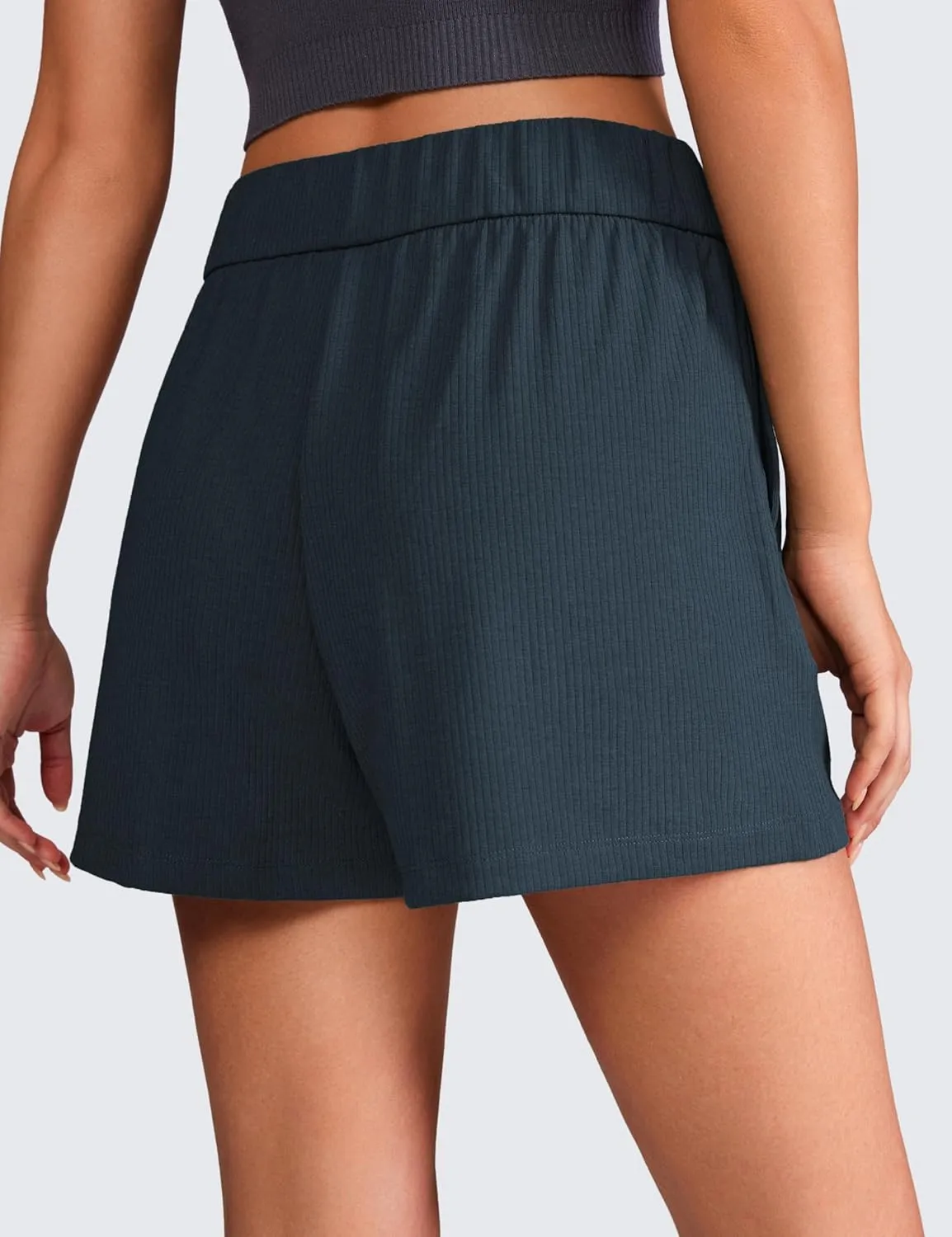 CRZ YOGA Comfy Ribbed Sweat Shorts for Women High Waisted Lyocell for Casual Lounge Athletic Jersey with Pockets