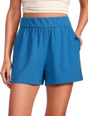 CRZ YOGA Comfy Ribbed Sweat Shorts for Women High Waisted Lyocell for Casual Lounge Athletic Jersey with Pockets
