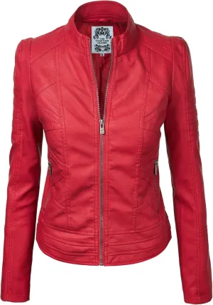 CTC Womens Dressy Vegan Leather Biker Jacket