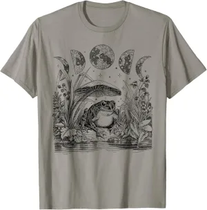 Cute Cottagecore Aesthetic Frog Mushroom Moon Witchy Vintage Short Sleeve T-Shirt