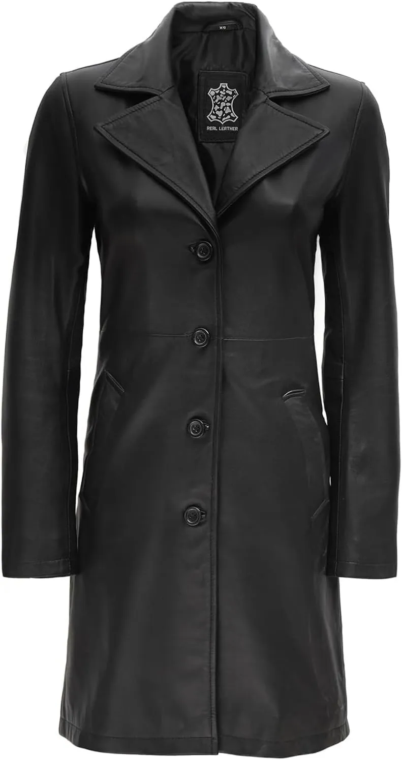 Decrum Leather Coat For Women - Real Leather Fashion Trench Coat Women Long Jacket