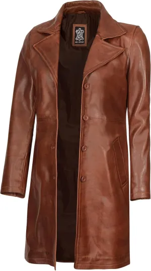 Decrum Leather Coat For Women - Real Leather Fashion Trench Coat Women Long Jacket