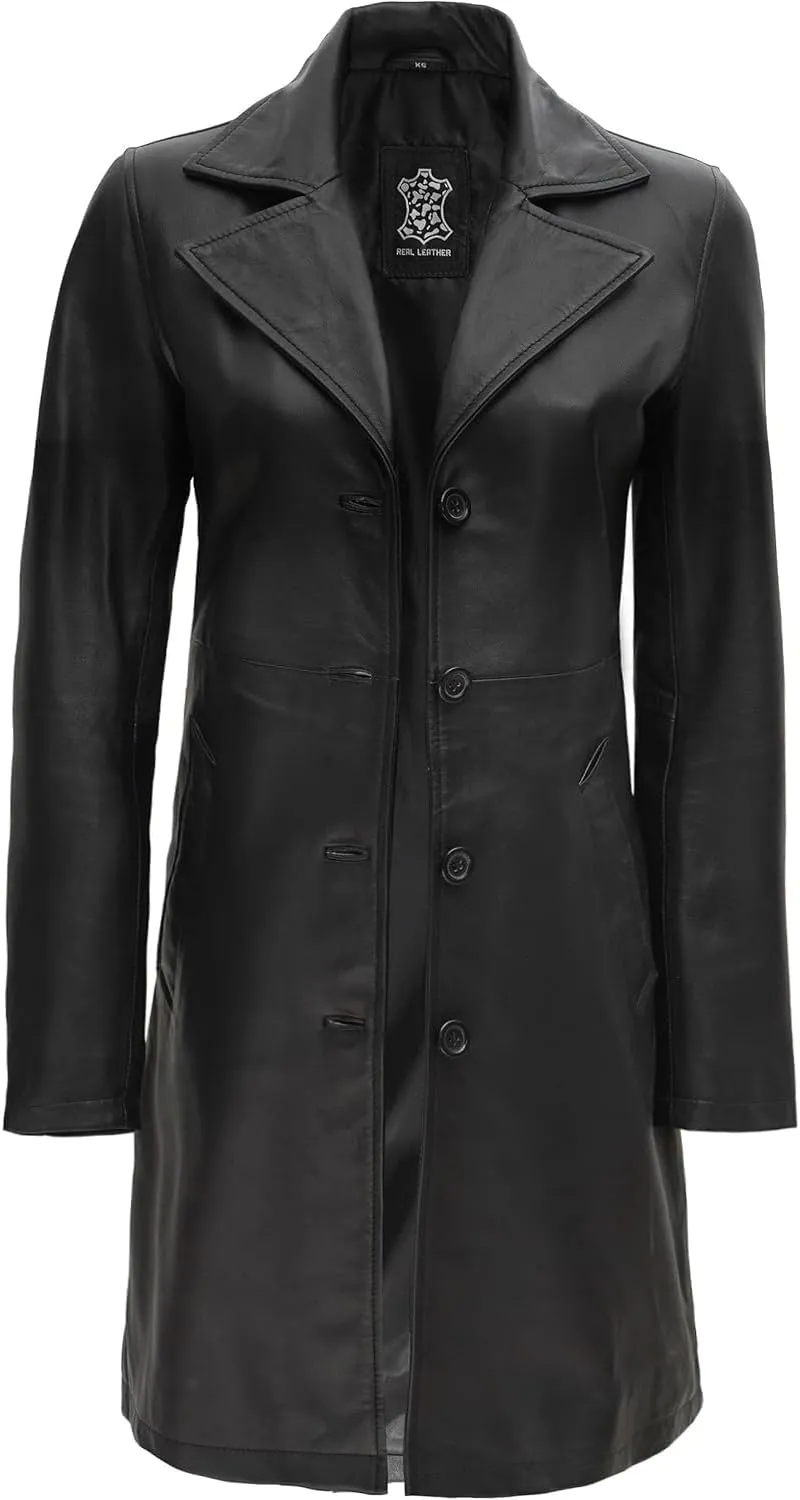 Decrum Leather Coat For Women - Real Leather Fashion Trench Coat Women Long Jacket