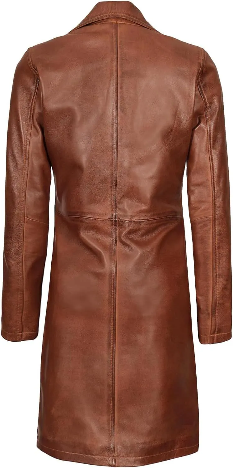 Decrum Leather Coat For Women - Real Leather Fashion Trench Coat Women Long Jacket