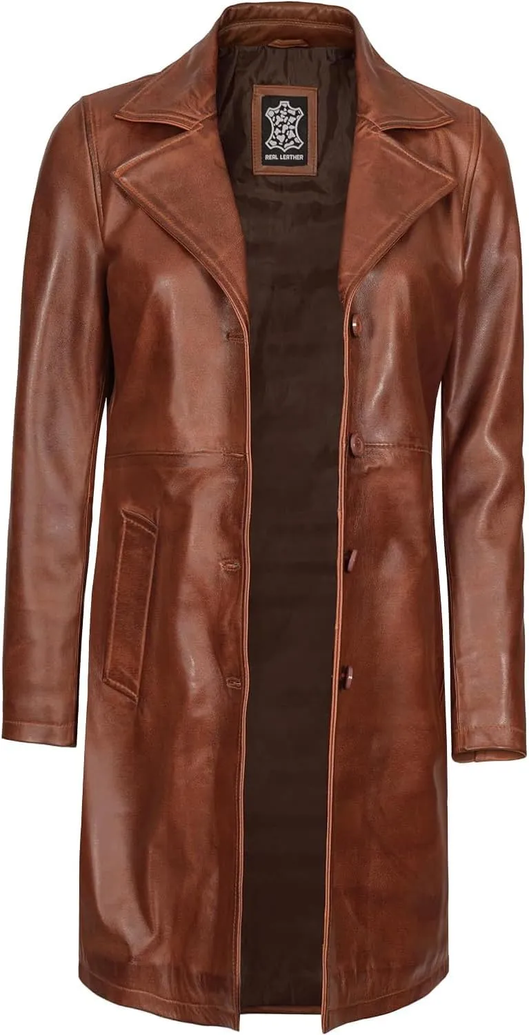 Decrum Leather Coat For Women - Real Leather Fashion Trench Coat Women Long Jacket