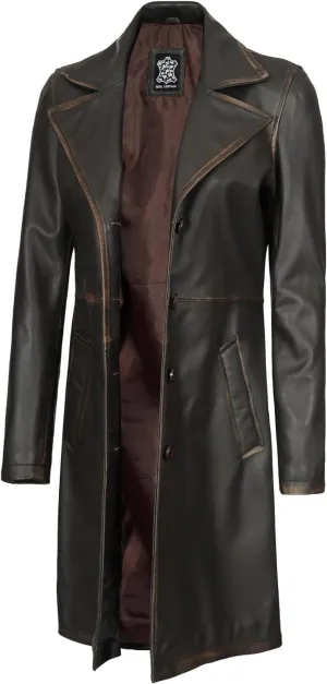 Decrum Leather Coat For Women - Real Leather Fashion Trench Coat Women Long Jacket