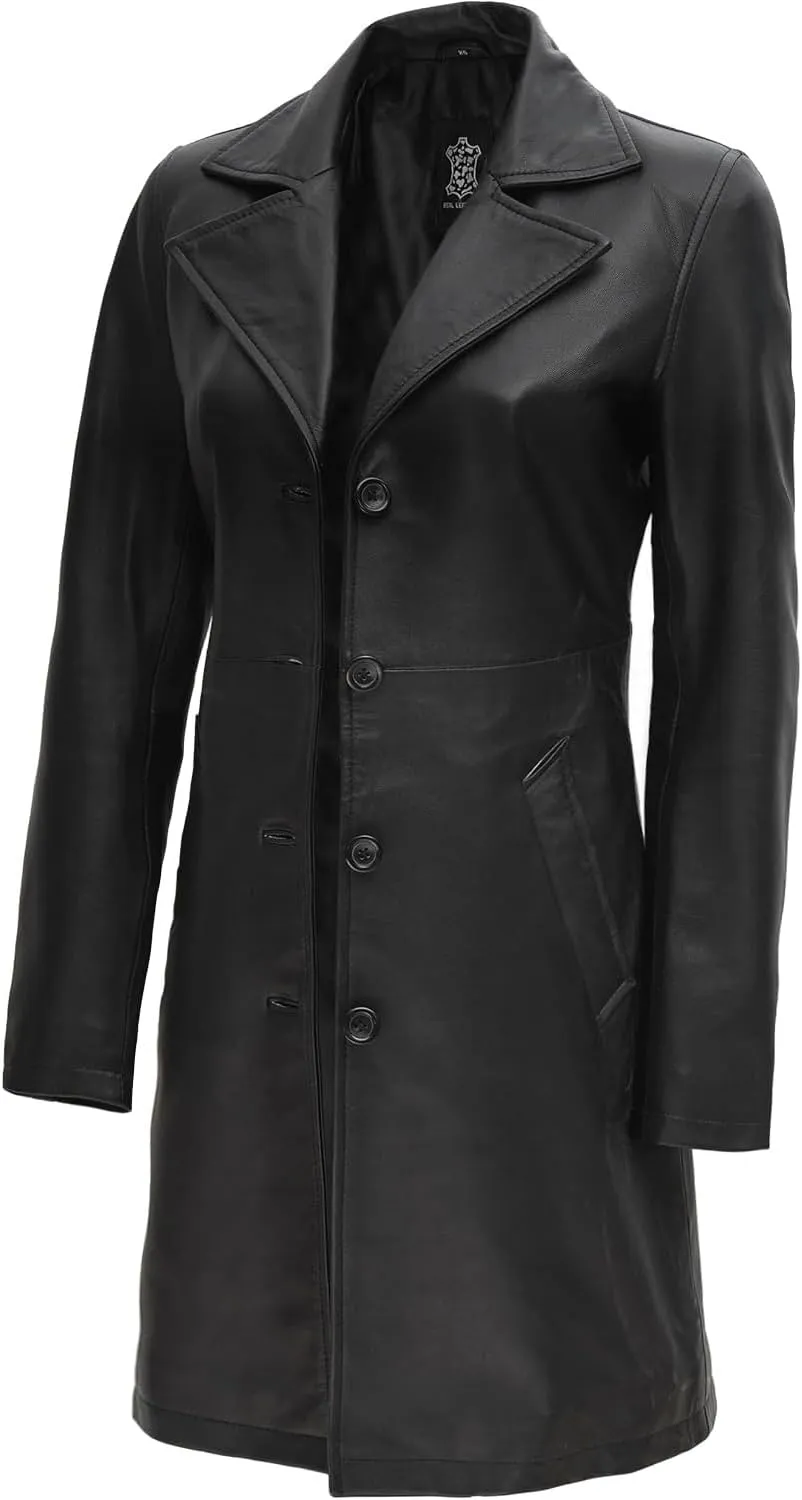 Decrum Leather Coat For Women - Real Leather Fashion Trench Coat Women Long Jacket