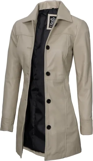 Decrum Leather Coats for Women - Carcoat Style Winter Fashion Womens Long Leather Jackets