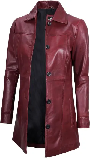 Decrum Leather Coats for Women - Carcoat Style Winter Fashion Womens Long Leather Jackets