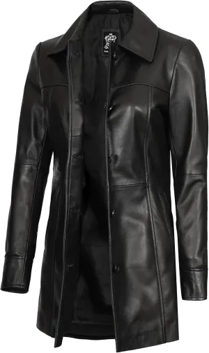 Decrum Leather Coats for Women - Carcoat Style Winter Fashion Womens Long Leather Jackets