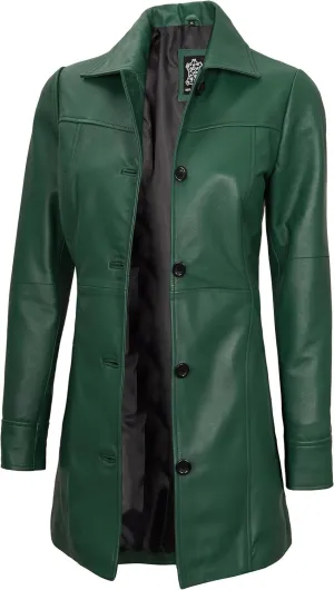 Decrum Leather Coats for Women - Carcoat Style Winter Fashion Womens Long Leather Jackets