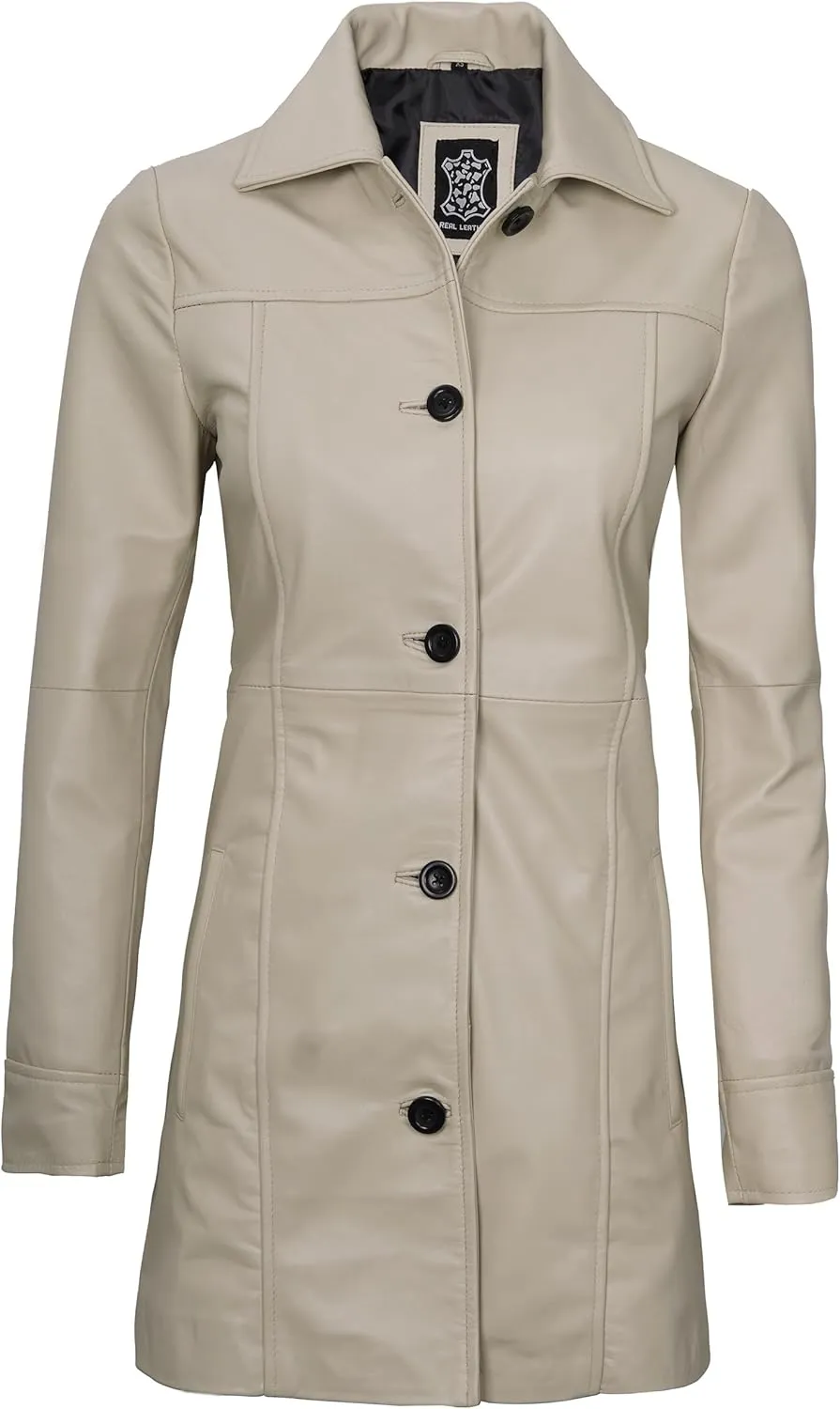 Decrum Leather Coats for Women - Carcoat Style Winter Fashion Womens Long Leather Jackets